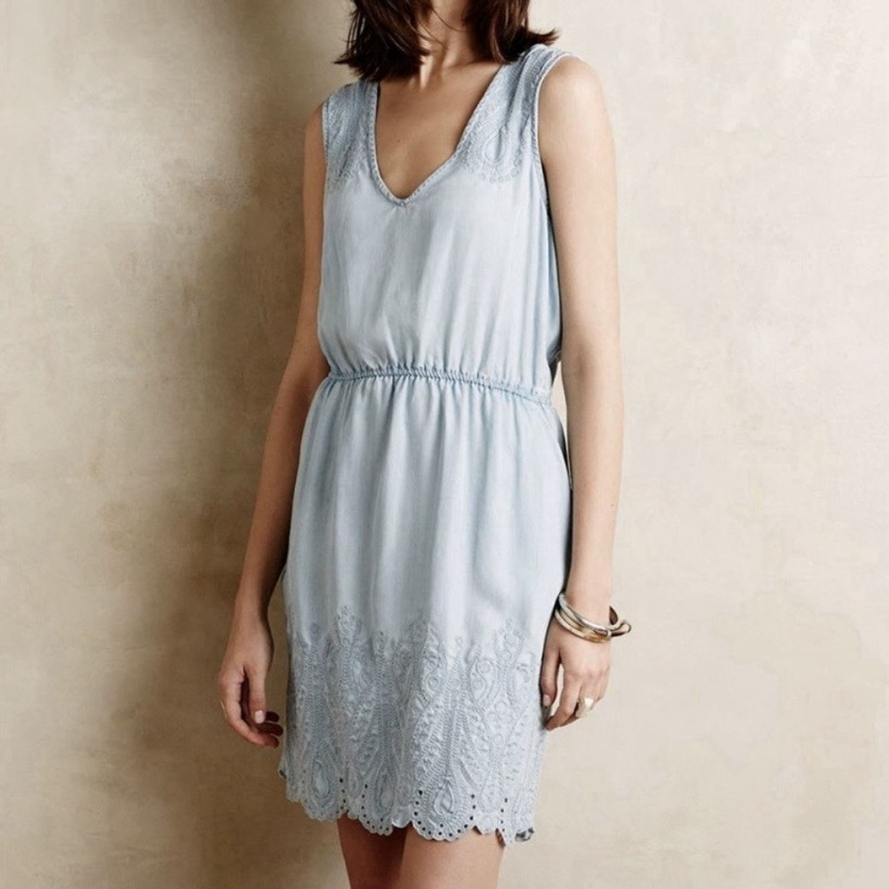 Anthropologie Light Blue Sleeveless Mini Dress